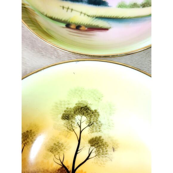 Rare Meito China Bowl Dish 7" Hand Painted Gold Trim Double Handle 1930 Japan - Picture 14 of 15